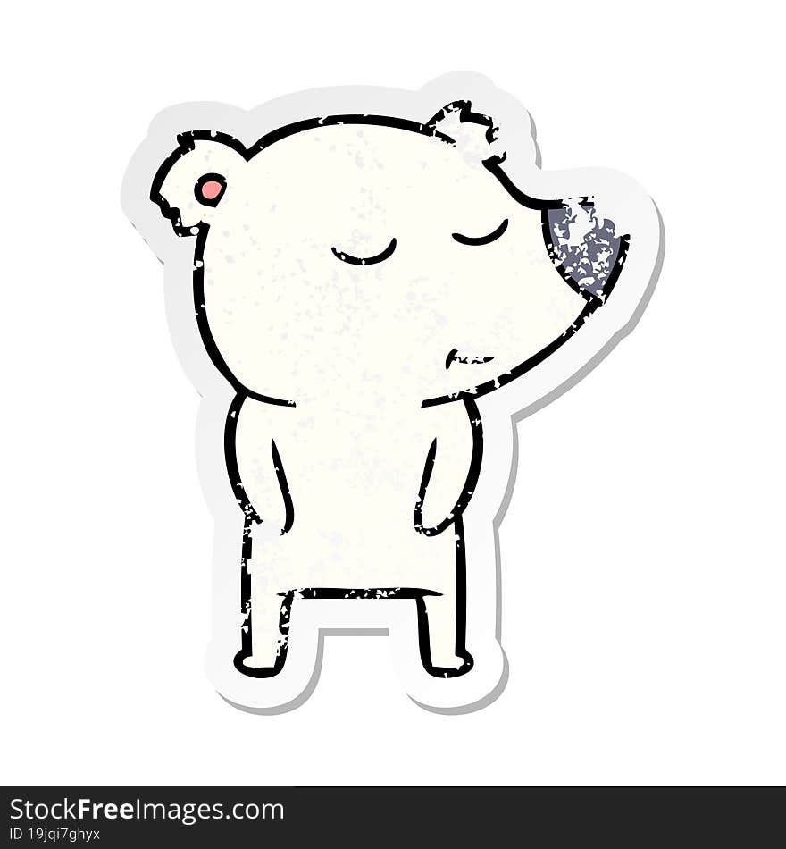 distressed sticker of a happy cartoon polar bear