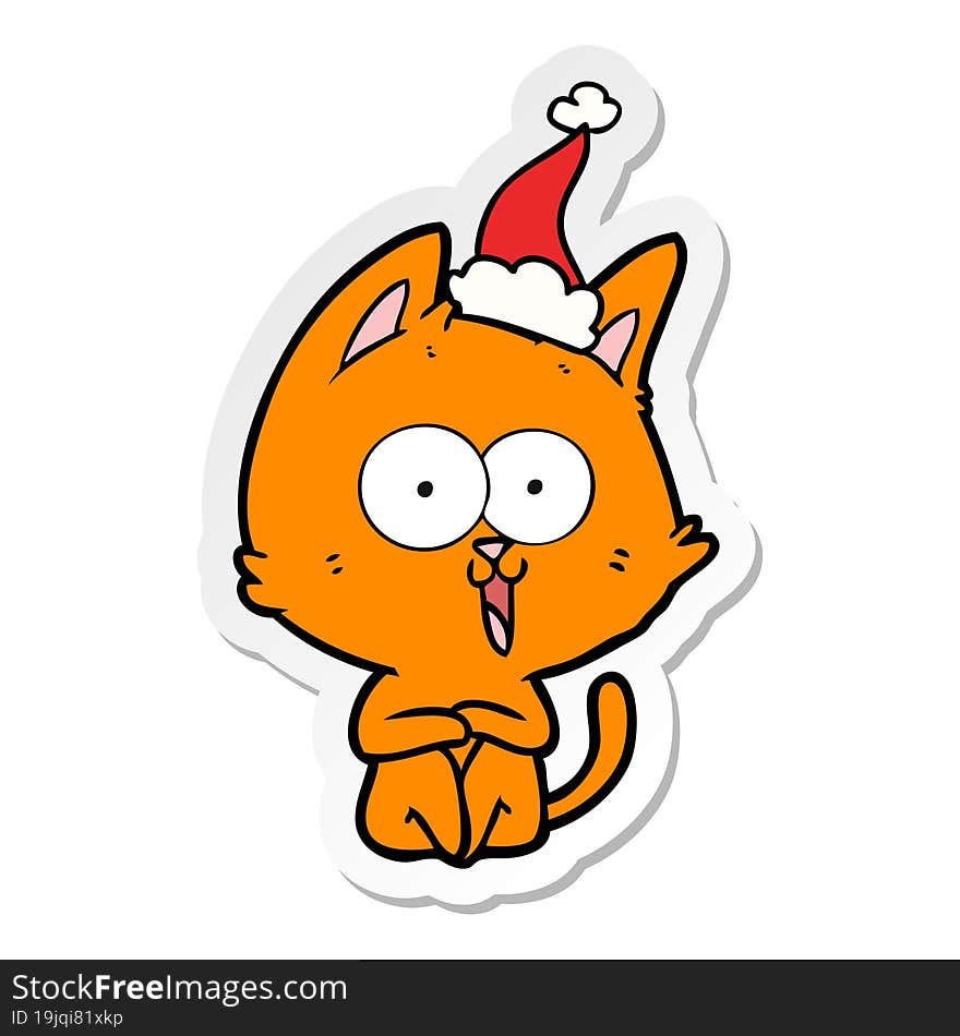 funny sticker cartoon of a cat wearing santa hat