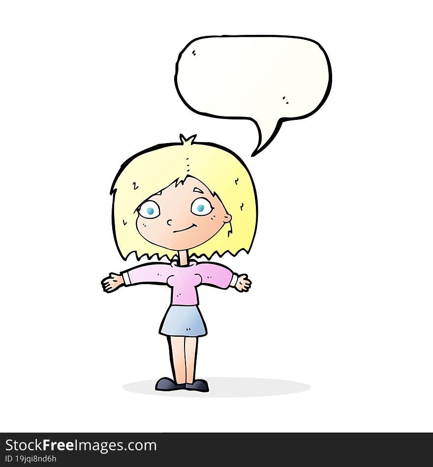 cartoon happy girl with speech bubble