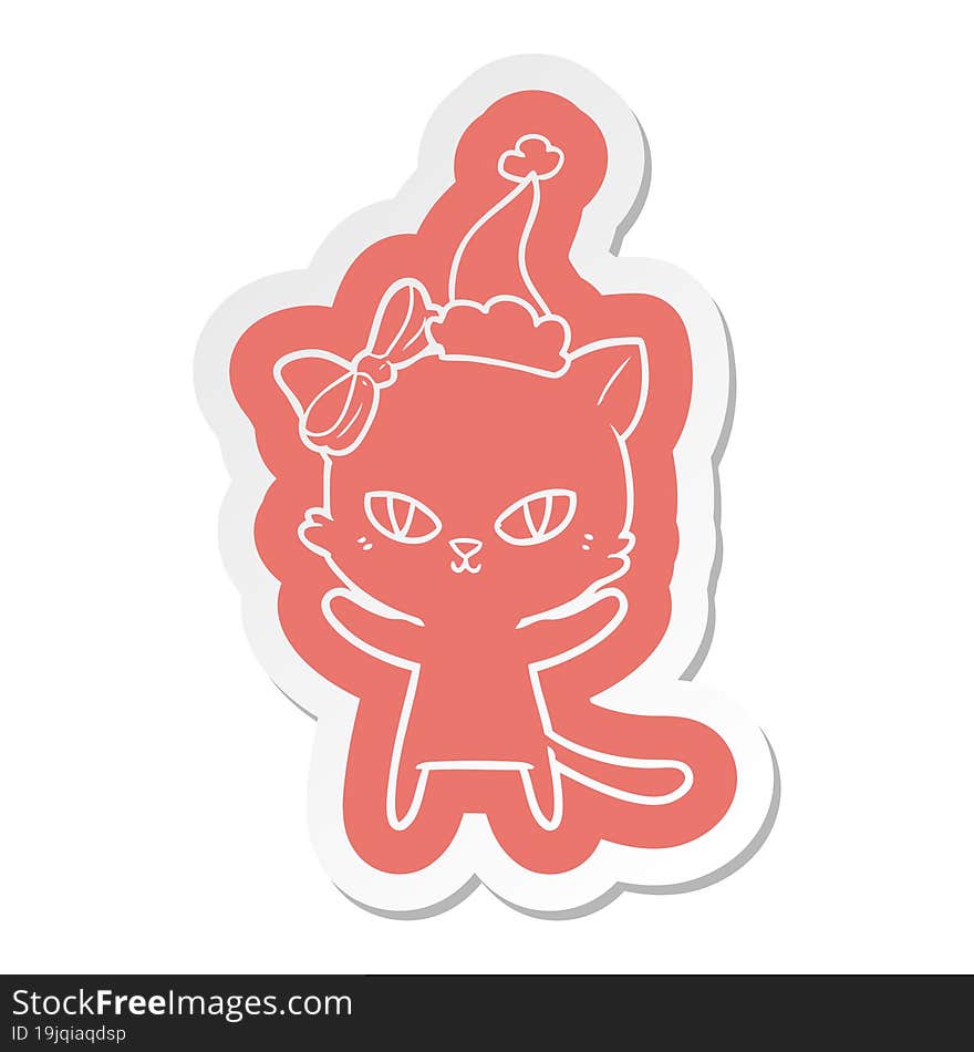 cute cartoon  sticker of a cat wearing santa hat