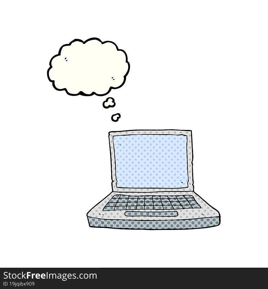 freehand drawn thought bubble cartoon laptop computer