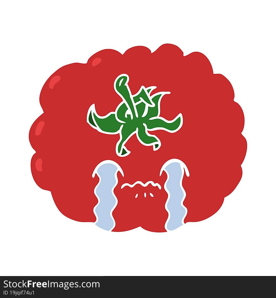 Flat Color Style Cartoon Crying Tomato