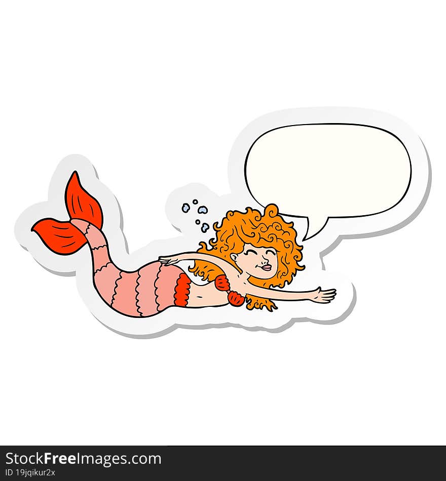 cartoon mermaid with speech bubble sticker. cartoon mermaid with speech bubble sticker