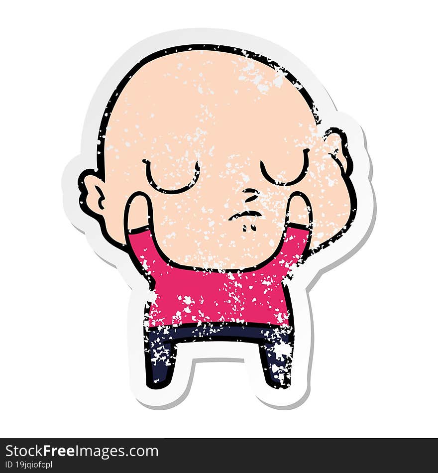 distressed sticker of a cartoon bald man