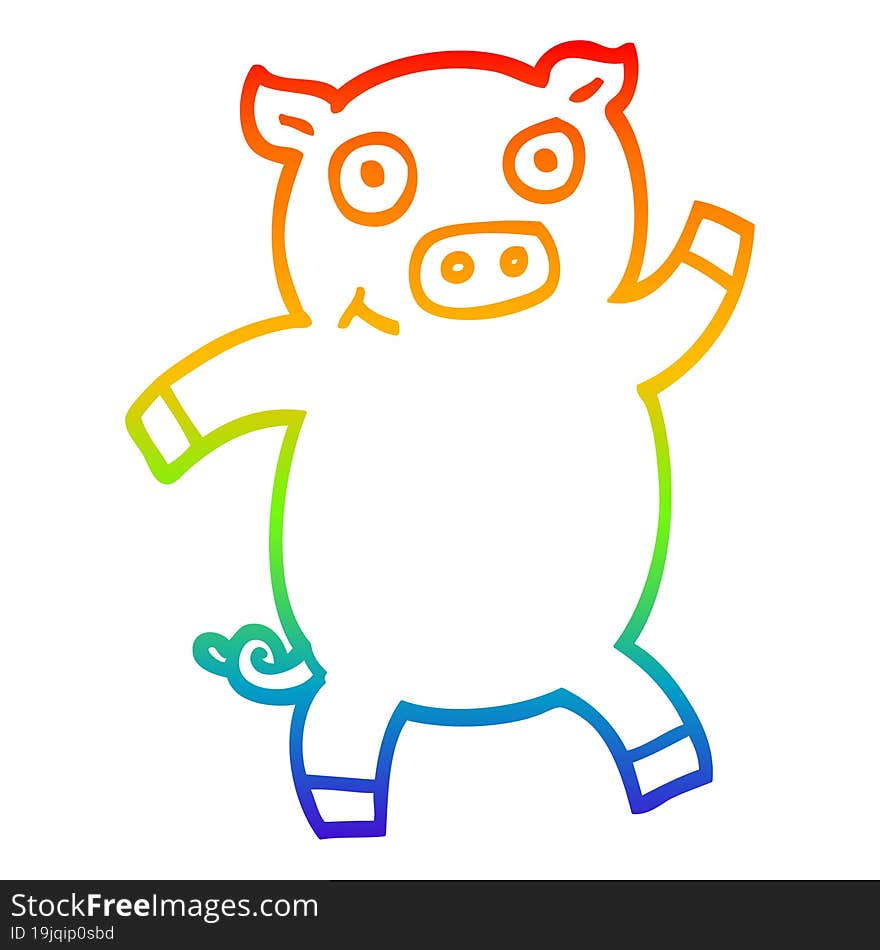 rainbow gradient line drawing of a cartoon dancing pig