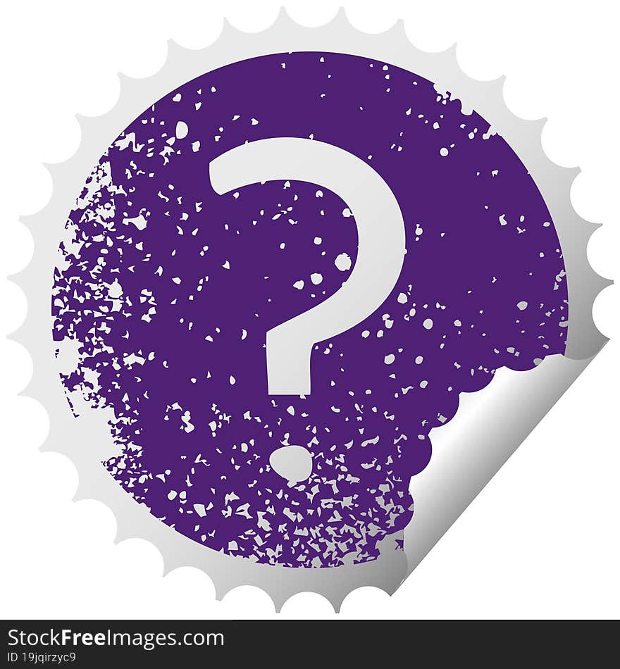 distressed circular peeling sticker symbol question mark