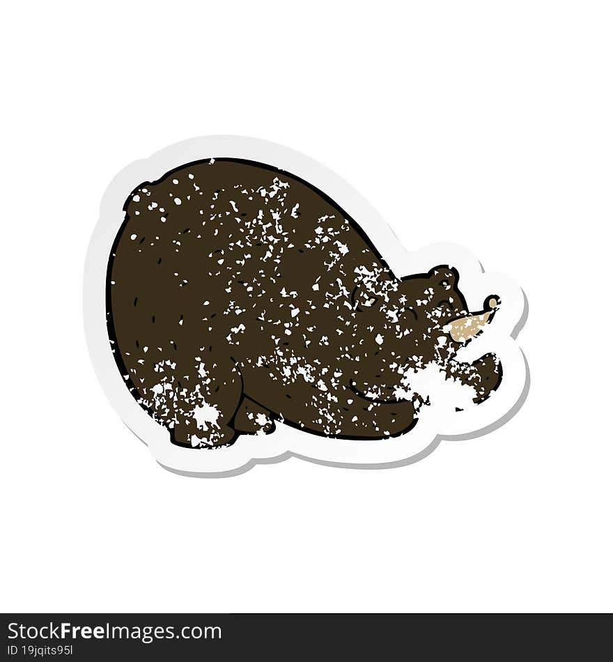 retro distressed sticker of a cartoon stretching black bear