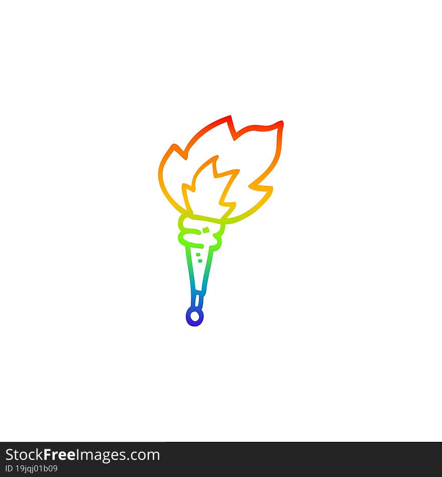 rainbow gradient line drawing cartoon flaming torch