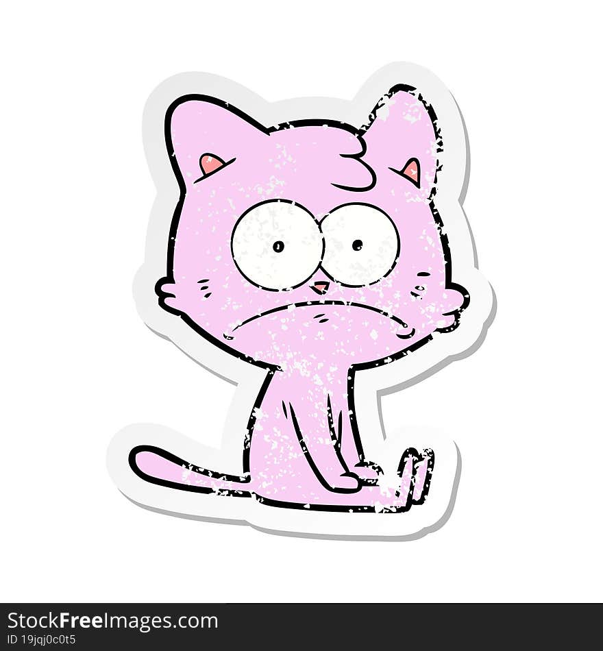 Distressed Sticker Of A Cartoon Nervous Cat