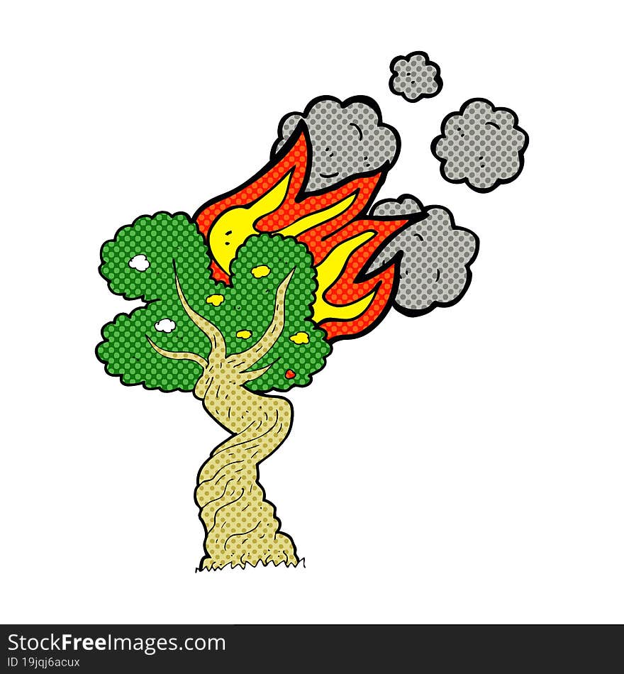 cartoon burning tree