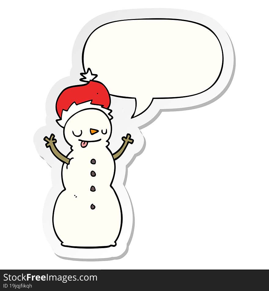 cartoon christmas snowman and speech bubble sticker