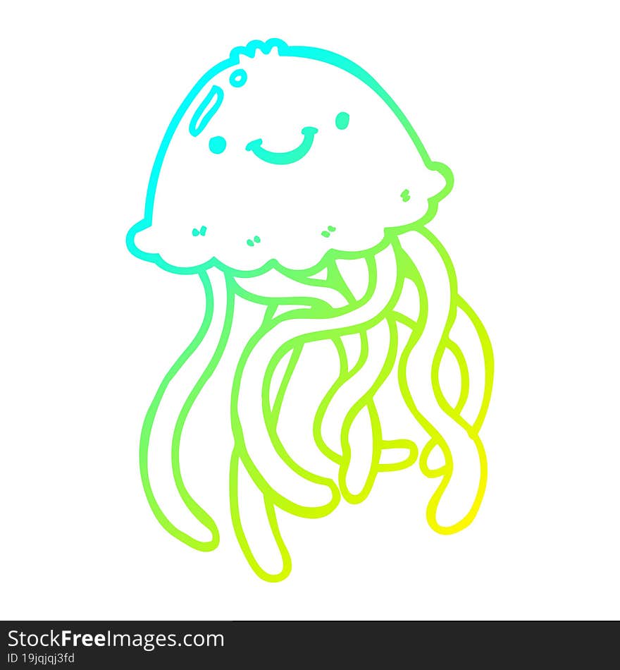 cold gradient line drawing cartoon happy jellyfish