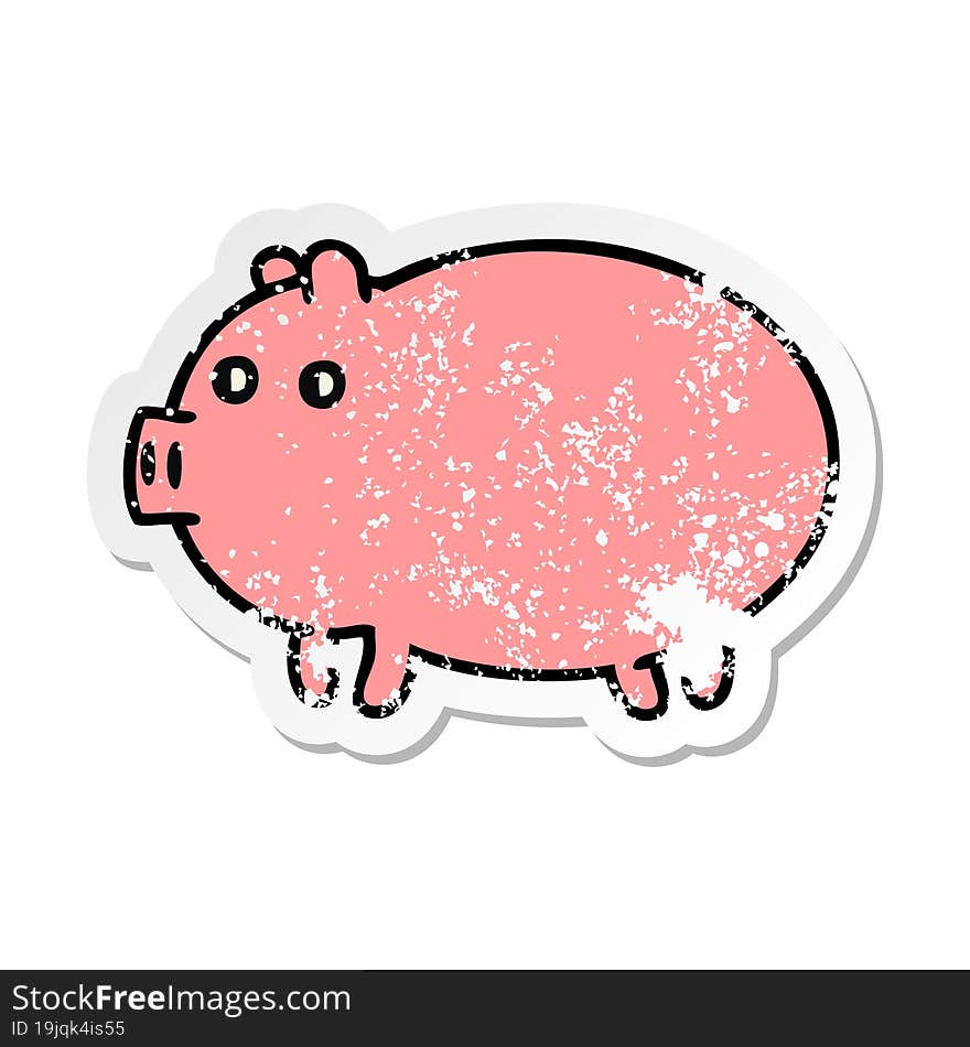 distressed sticker of a cute cartoon fat pig