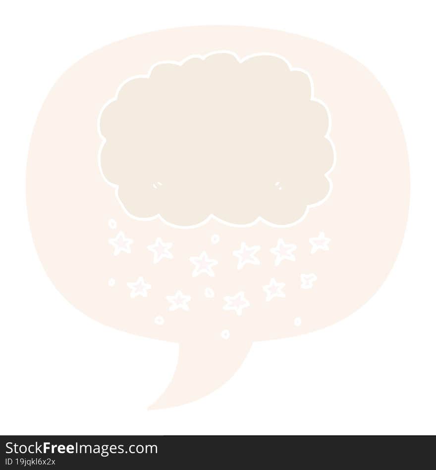 cartoon rain cloud and speech bubble in retro style