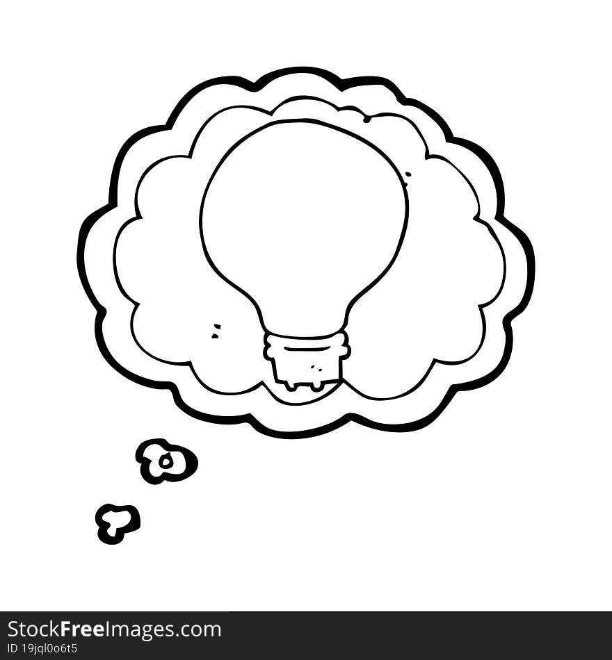 freehand drawn thought bubble cartoon light bulb