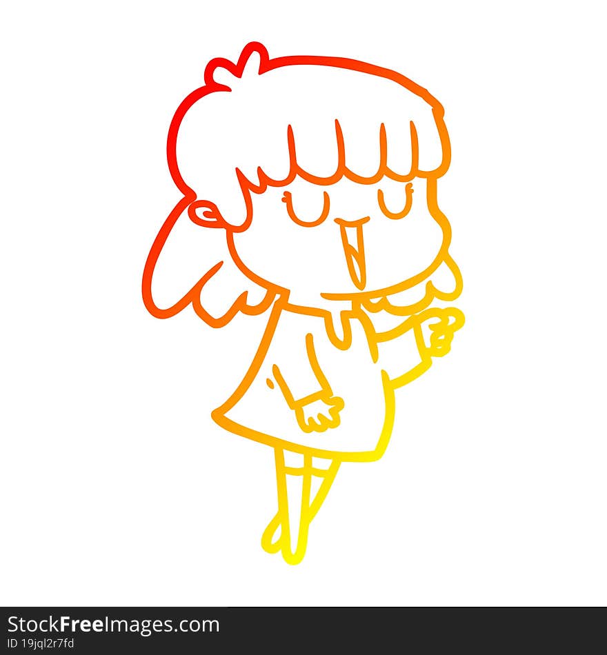 warm gradient line drawing of a cartoon woman laughing