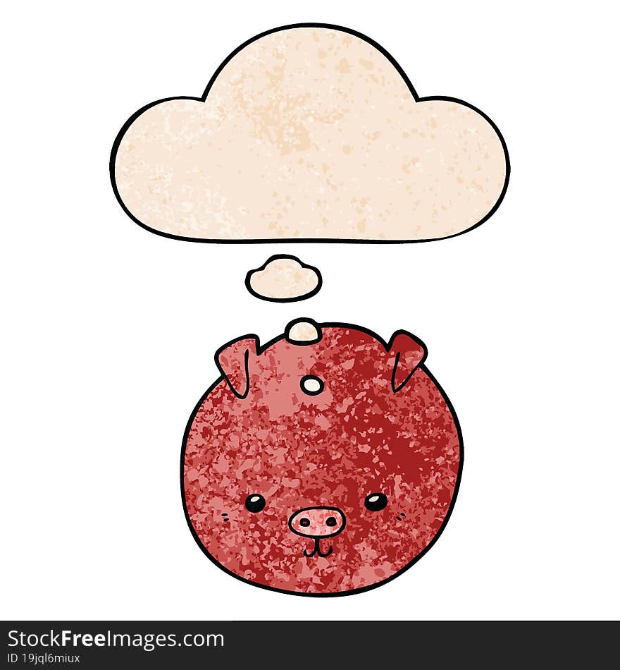 cartoon pig and thought bubble in grunge texture pattern style