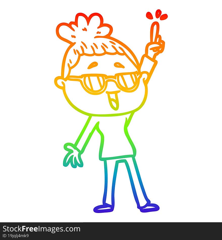 rainbow gradient line drawing cartoon happy woman wearing spectacles