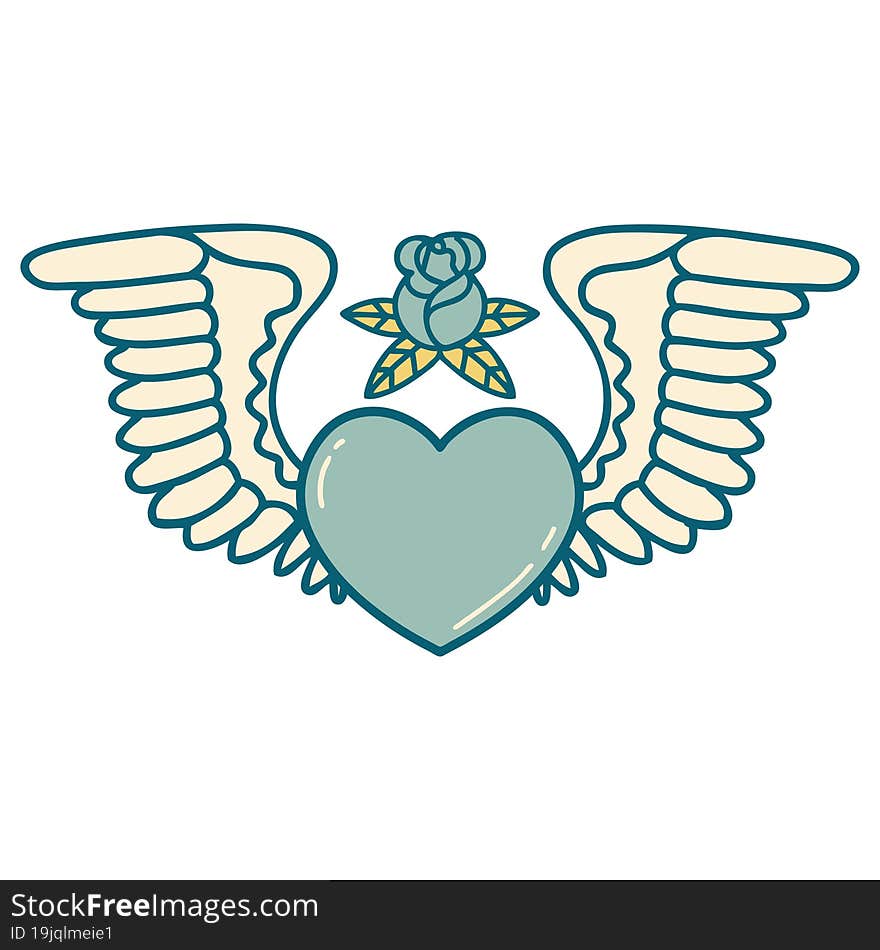 iconic tattoo style image of a heart with wings. iconic tattoo style image of a heart with wings