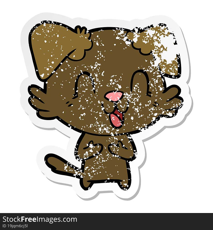 distressed sticker of a laughing cartoon dog