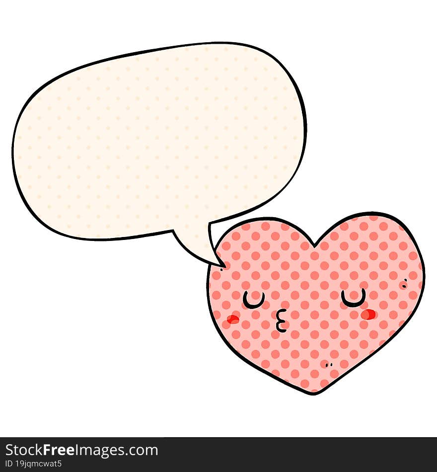 cartoon love heart and speech bubble in comic book style