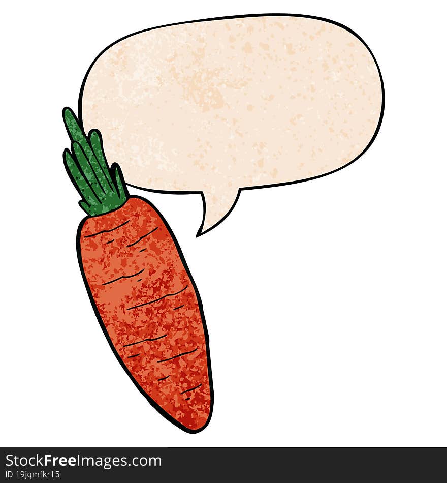 cartoon carrot and speech bubble in retro texture style