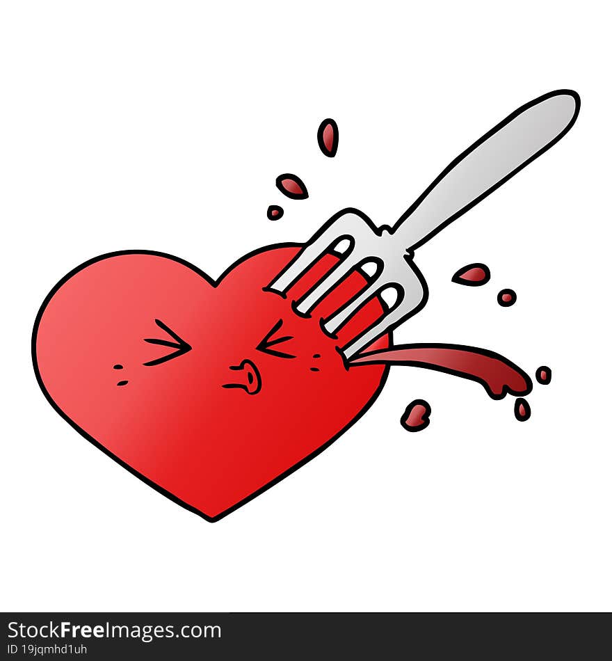 cartoon love heart stuck with fork. cartoon love heart stuck with fork