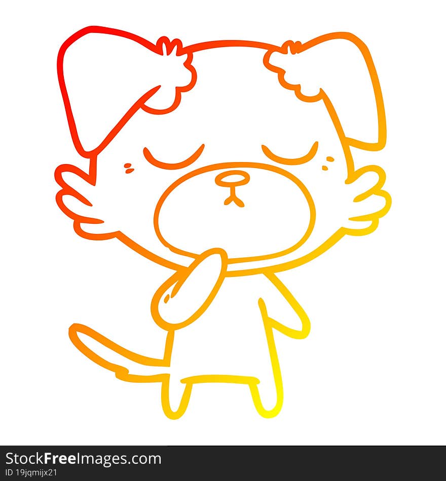 warm gradient line drawing of a cute cartoon dog