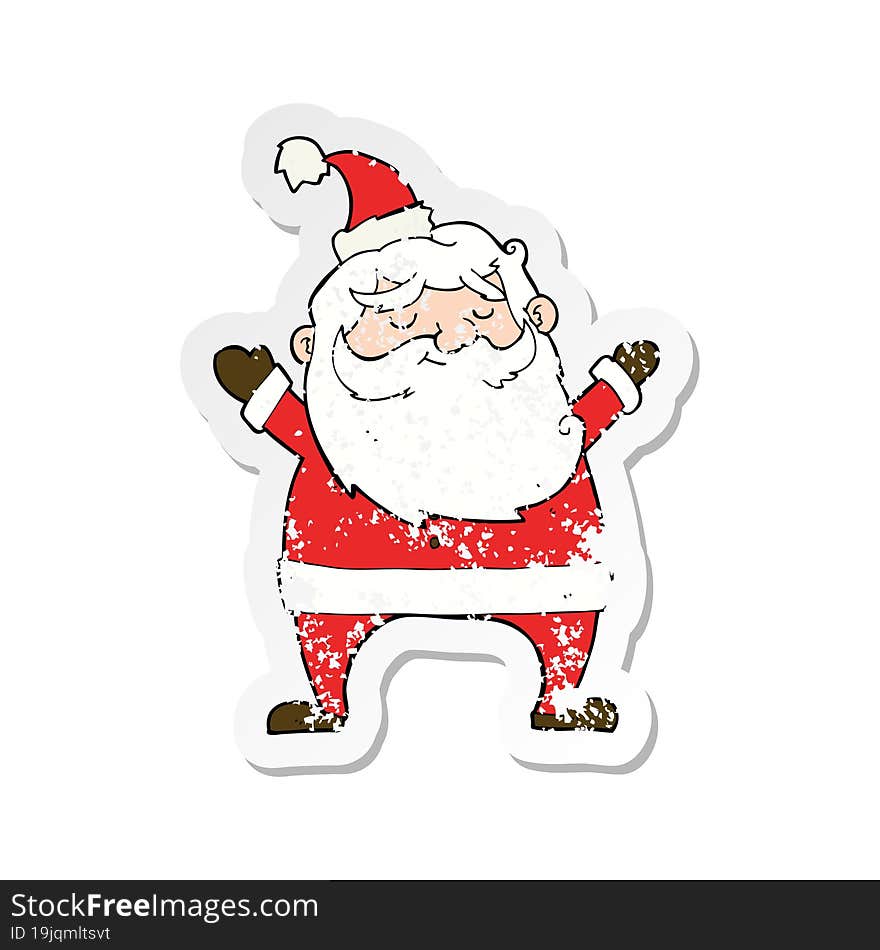 retro distressed sticker of a jolly santa cartoon