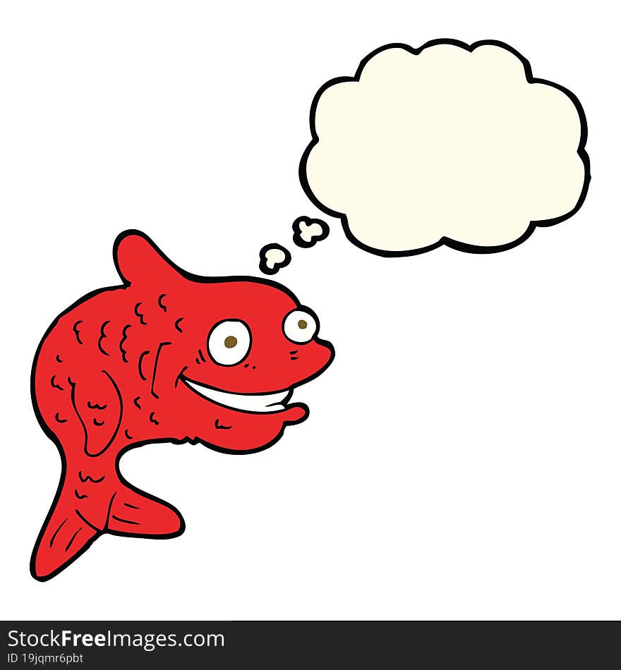 cartoon happy fish with thought bubble