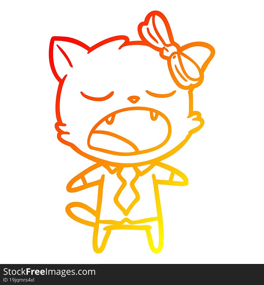 warm gradient line drawing cartoon yawning cat