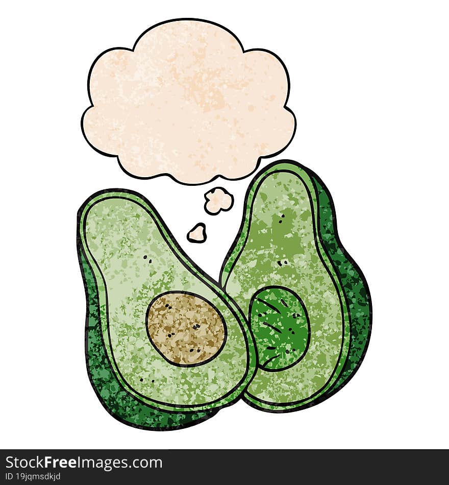 Cartoon Avocado And Thought Bubble In Grunge Texture Pattern Style