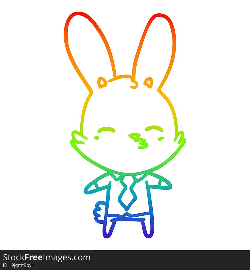 rainbow gradient line drawing of a curious bunny cartoon