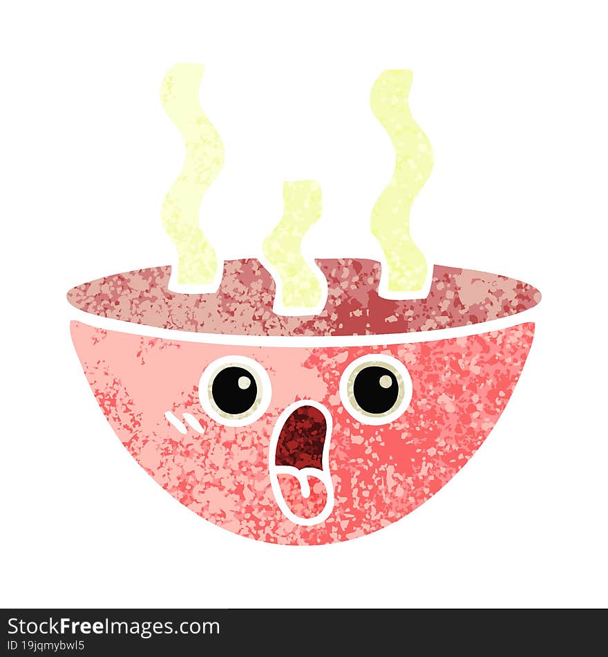 retro illustration style cartoon bowl of hot soup