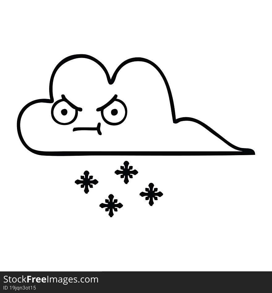 line drawing cartoon of a snow cloud