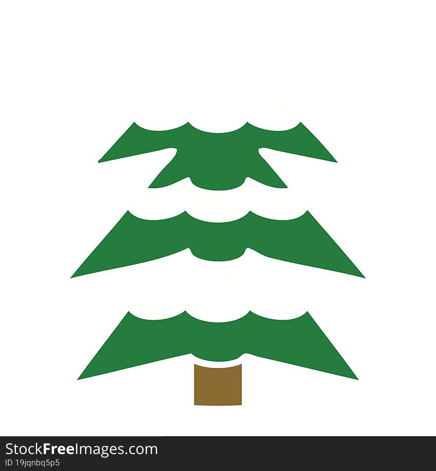 flat color retro cartoon of a snow covered tree