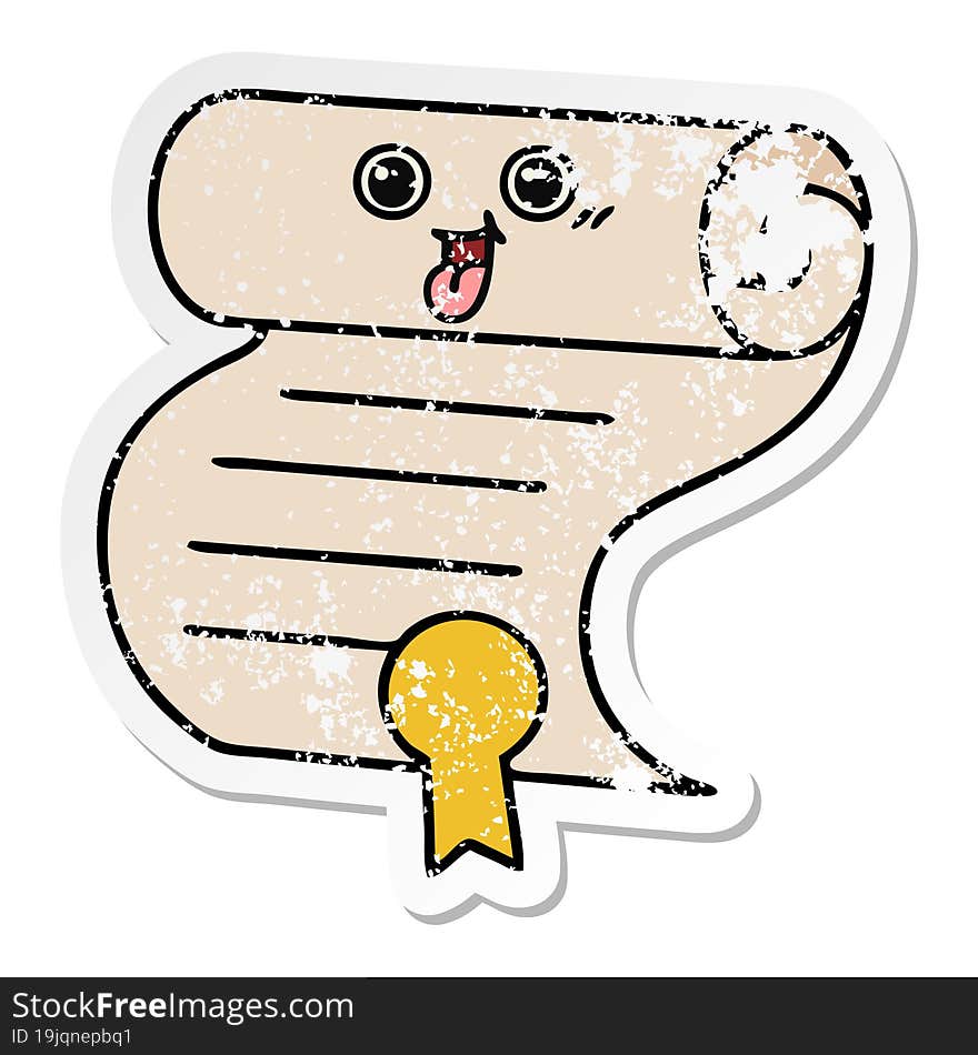 distressed sticker of a cute cartoon contract