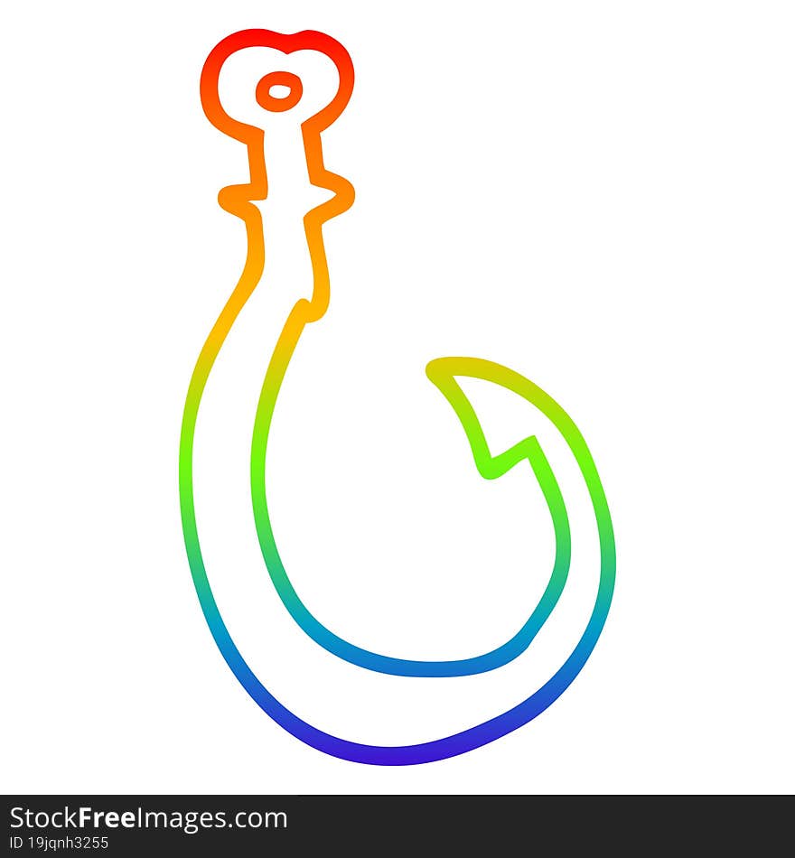 rainbow gradient line drawing cartoon big fish hook