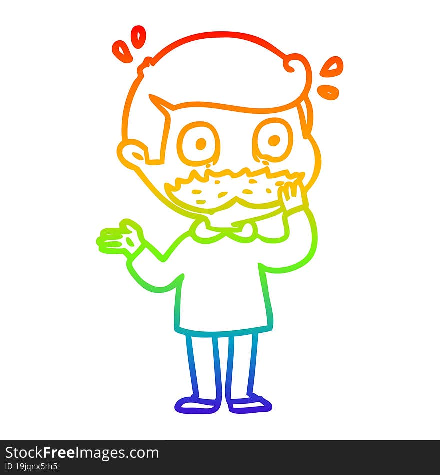 rainbow gradient line drawing cartoon man with mustache shocked