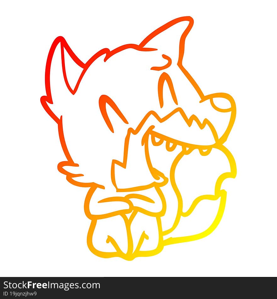 warm gradient line drawing of a laughing fox cartoon