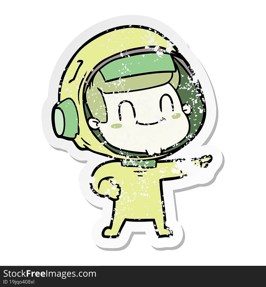 Distressed Sticker Of A Happy Cartoon Astronaut Man