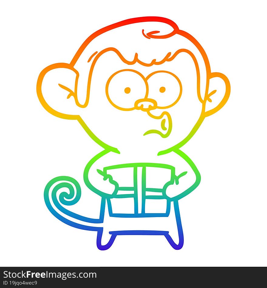 rainbow gradient line drawing cartoon christmas monkey