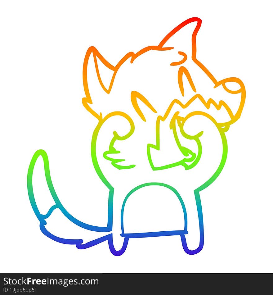 rainbow gradient line drawing of a laughing fox cartoon