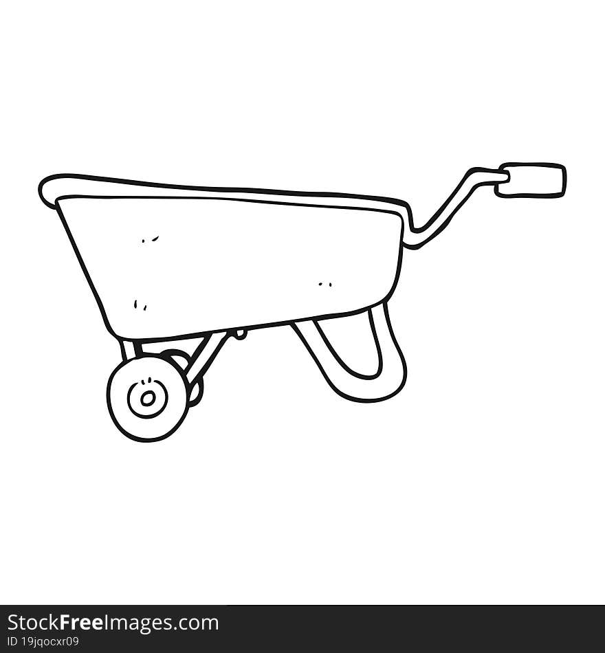 black and white cartoon wheelbarrow