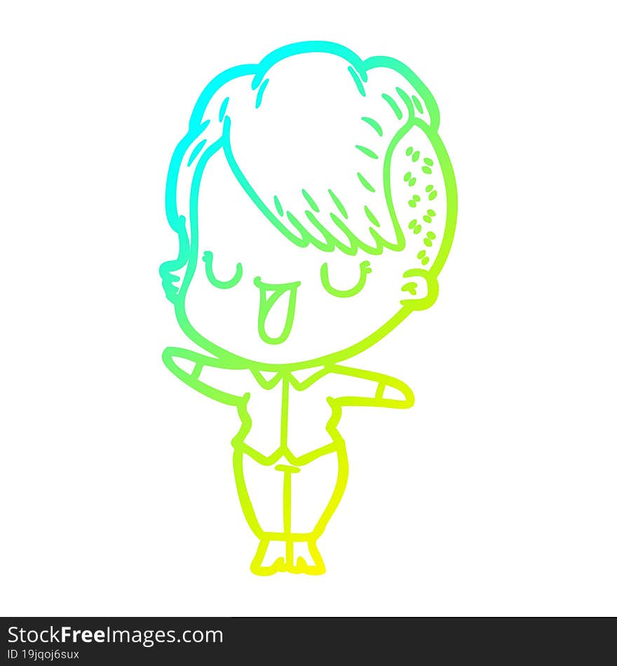 Cold Gradient Line Drawing Cute Cartoon Girl With Hipster Haircut