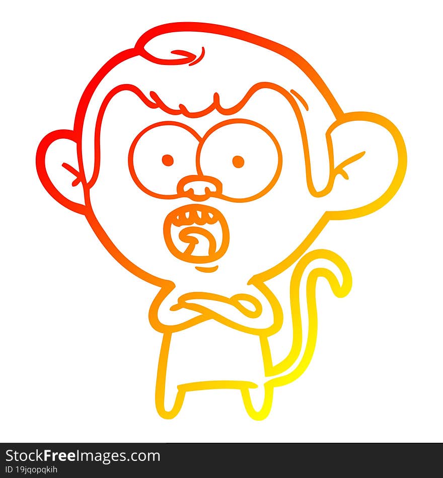 Warm Gradient Line Drawing Cartoon Shocked Monkey