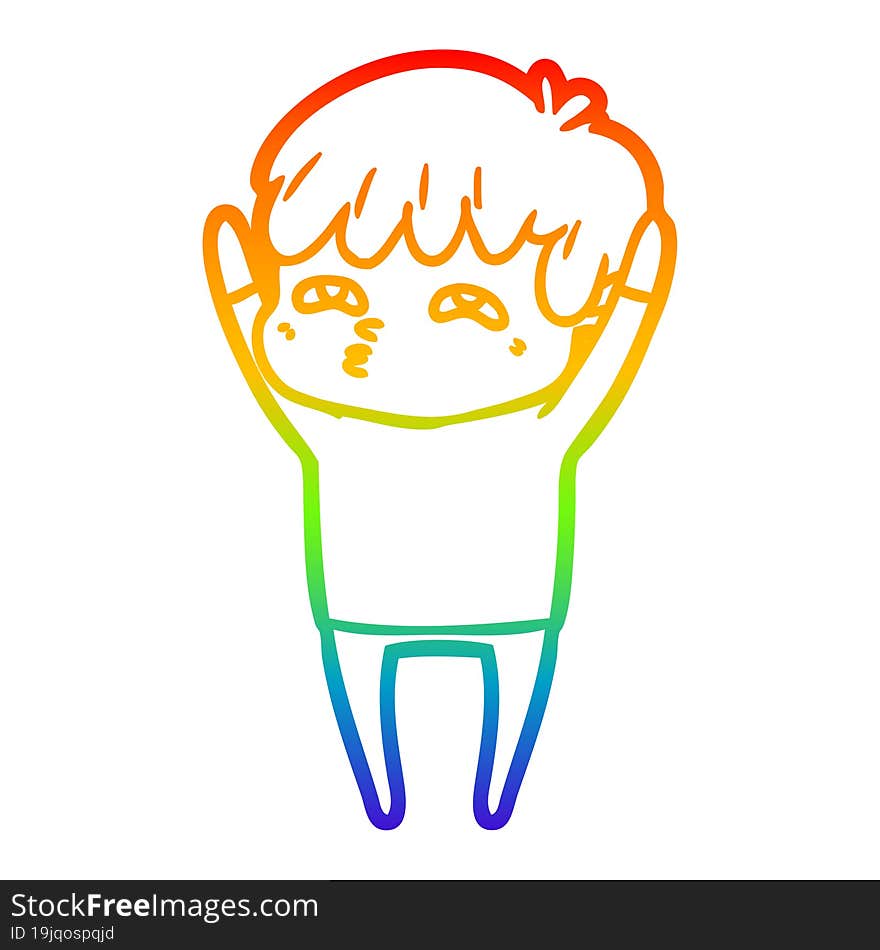 Rainbow Gradient Line Drawing Cartoon Curious Man