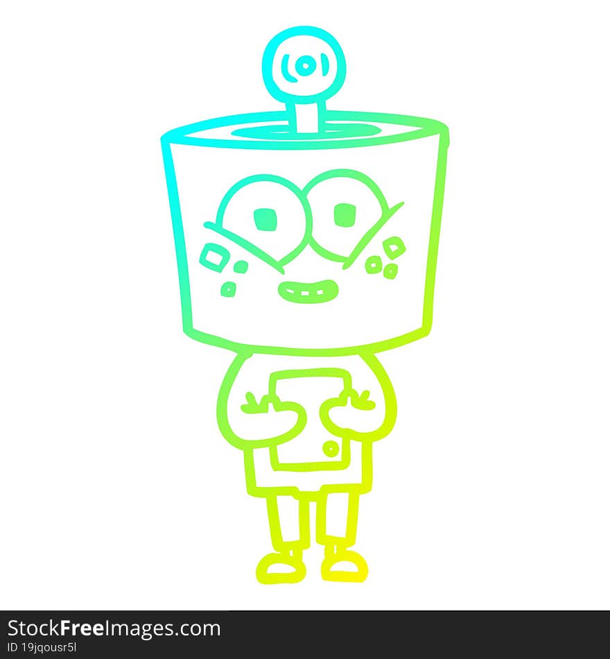 Cold Gradient Line Drawing Happy Cartoon Robot