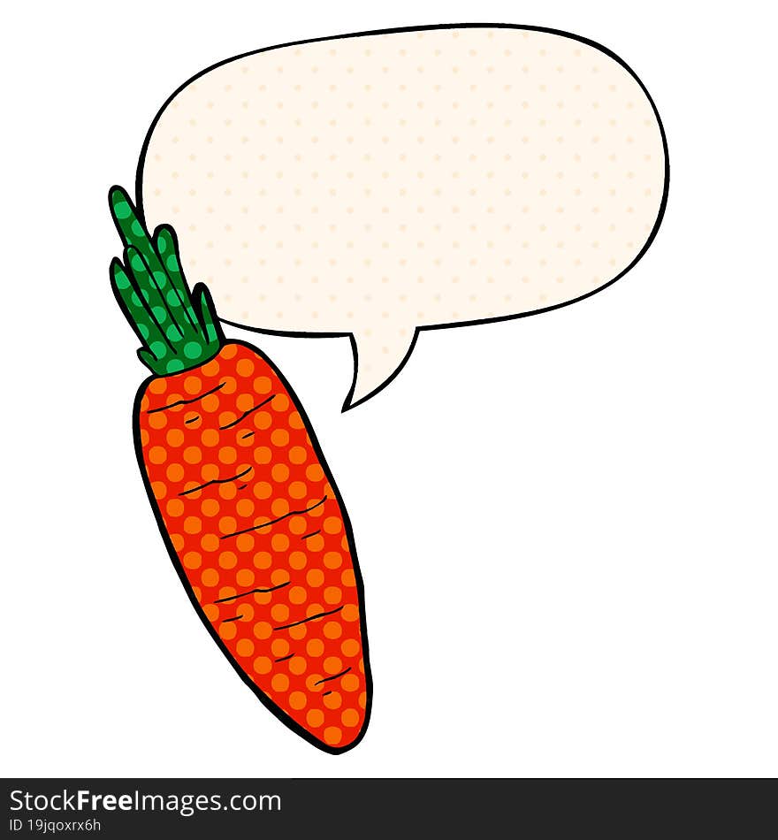 cartoon carrot and speech bubble in comic book style