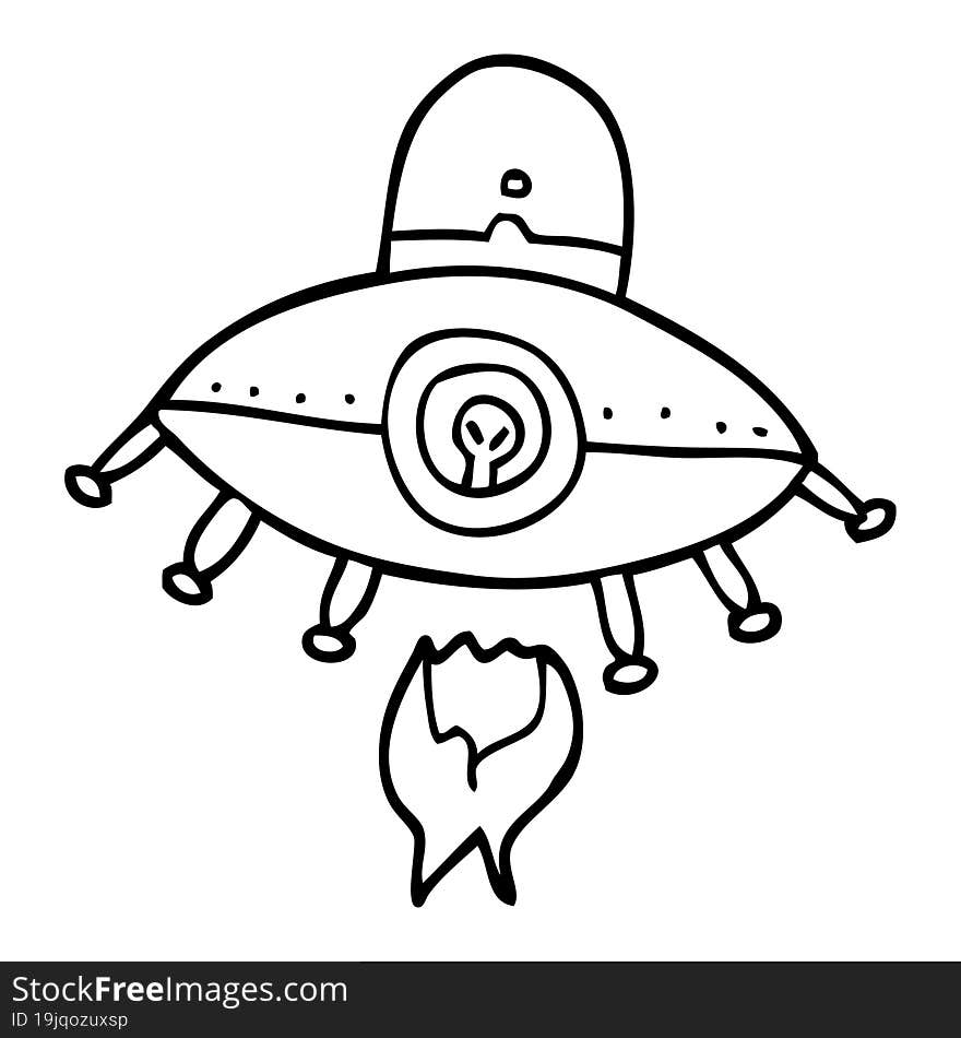 line drawing cartoon alien spaceship